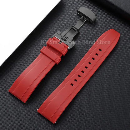 Silicone Butterfly Clasp Band in Red with Black Clasp