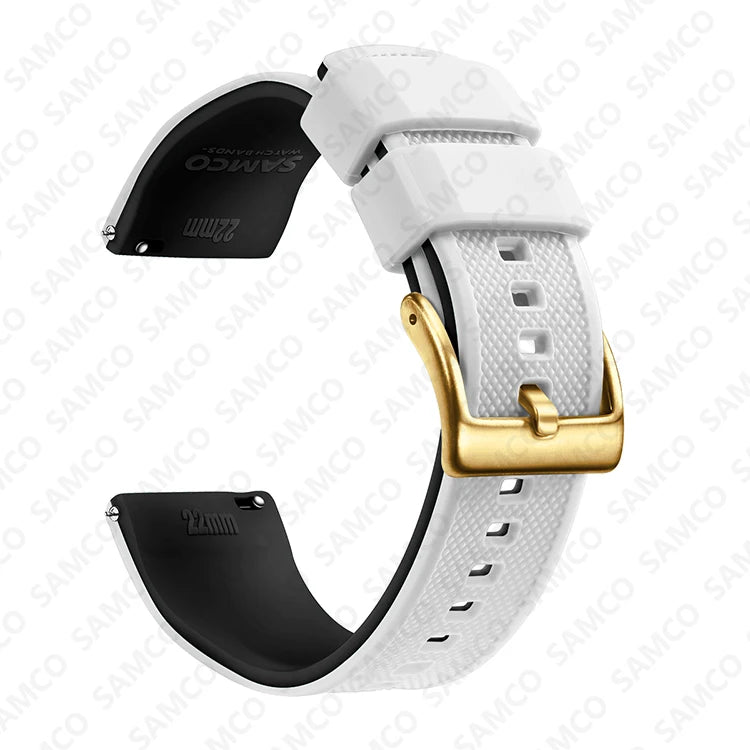 COROS Textured Silicone Watch Band with Buckle Choices - White / Black - Gold Buckle