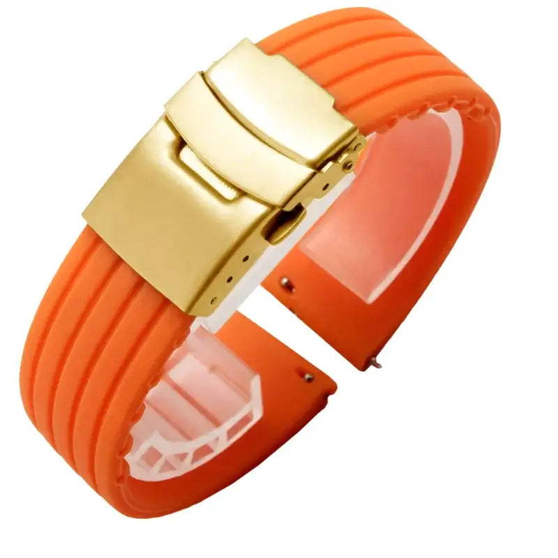 Suunto Ribbed Silicone Folding-Clasp Band - Orange / Gold Clasp