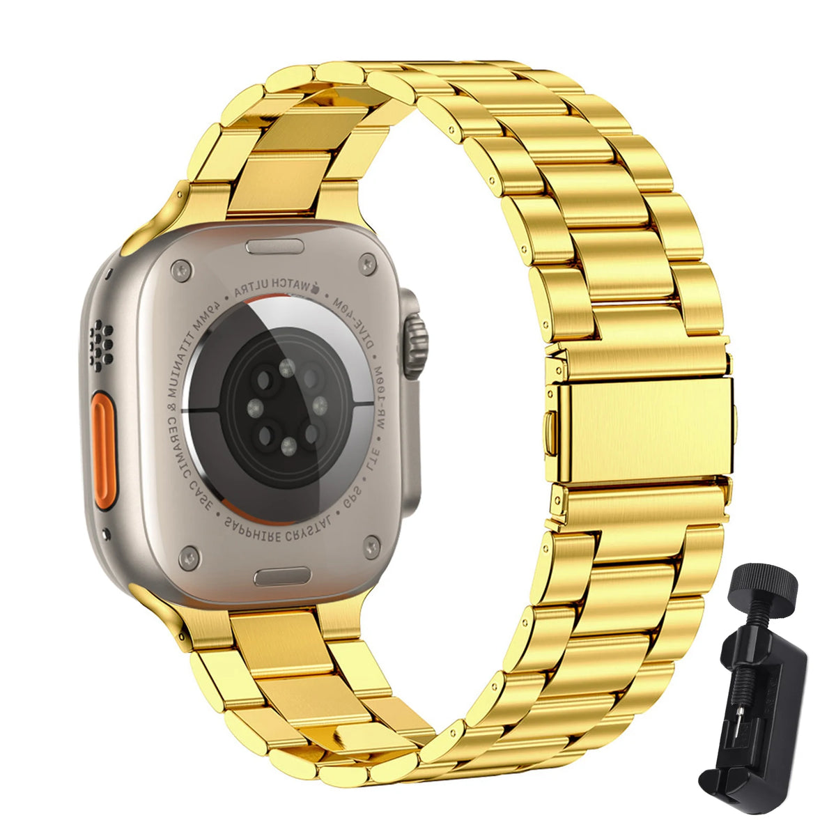 Three-Link Stainless Steel Apple Watch Bracelet Band in Gold / With Tool