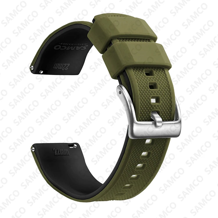 COROS Textured Silicone Watch Band with Buckle Choices - Olive / Black - Silver Buckle