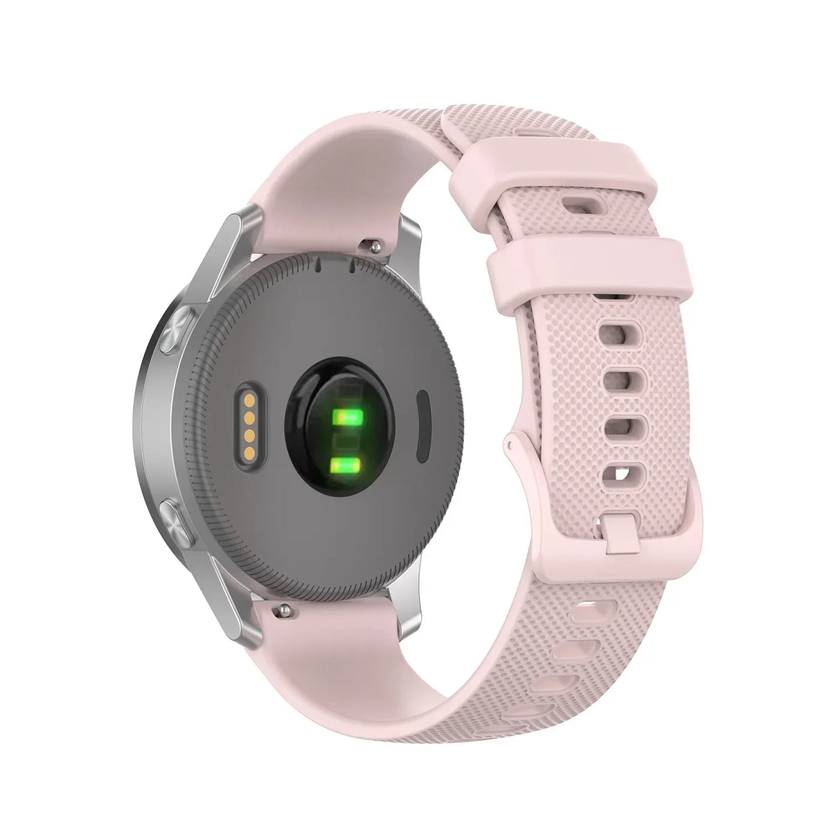 OnePlus Smartwatch Bands Silicone Strap Breathable Sport Watch Band in pink, showcasing the back of the smartwatch.