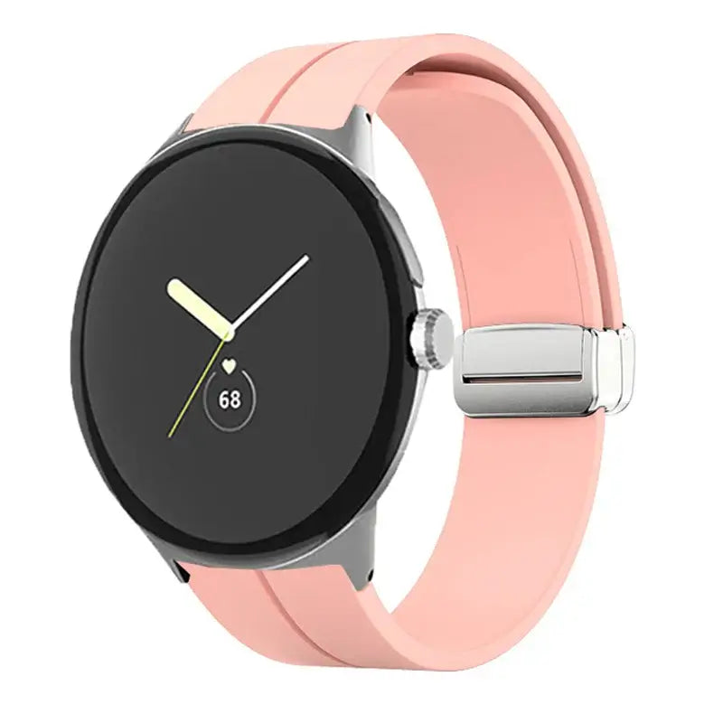 Magnetic Folding Clasp Silicone Google Pixel Watch Band in Blush Pink / Silver