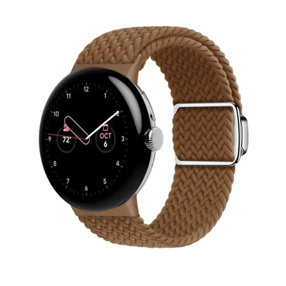 Stretch Braided Google Pixel Watch Loop with Metal Slider in Brown