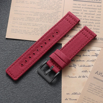 Stitched Canvas Nylon Band in Red with Black Buckle