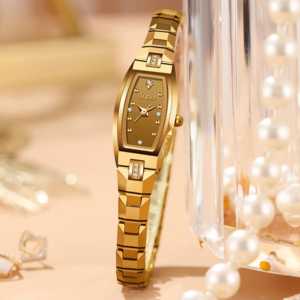 Women's Slim Tonneau Crystal Accent Watch — Gold-tone slim tonneau watch — BandsCo Straps