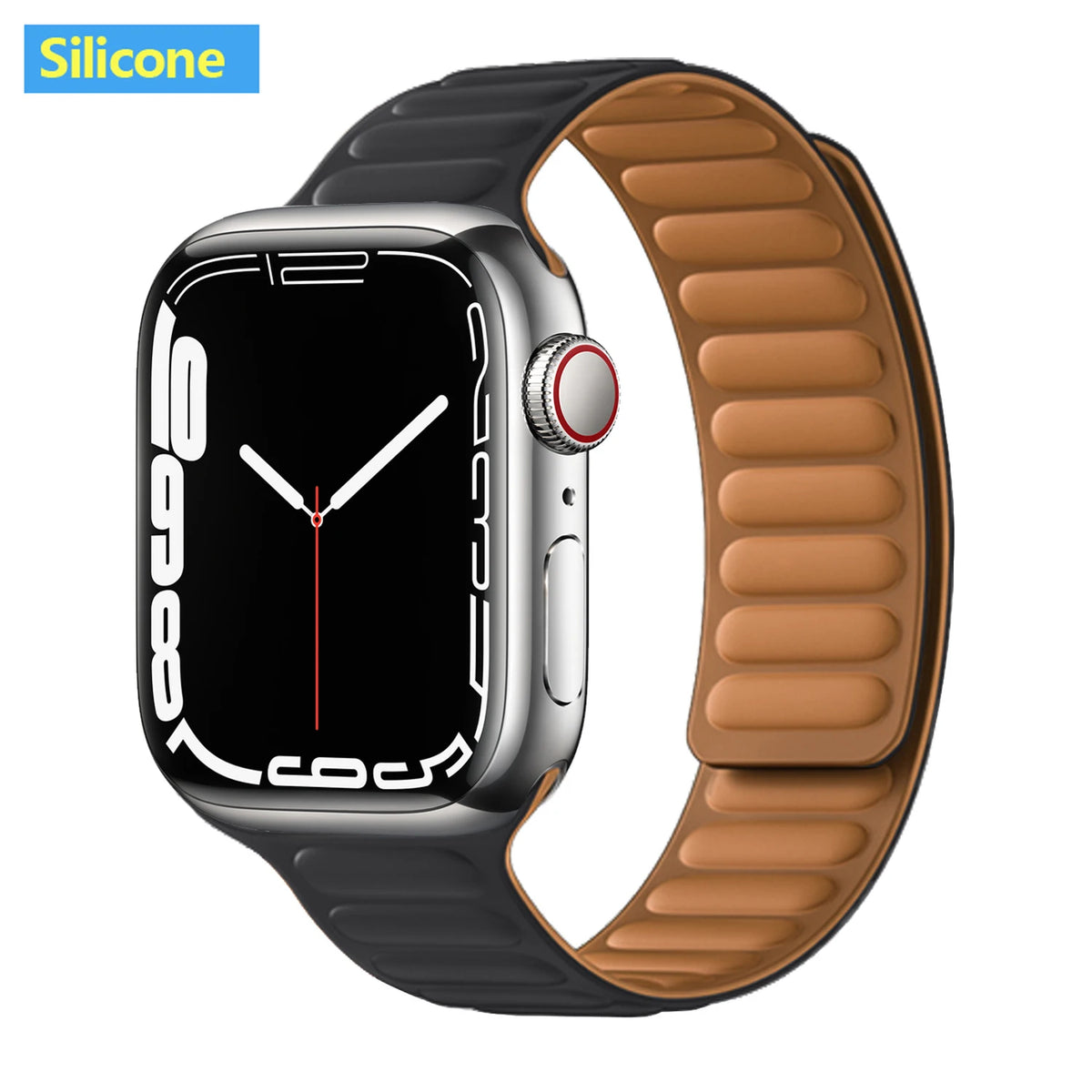 Magnetic Apple Watch Link Band - Leather & Silicone in Silicone / Black