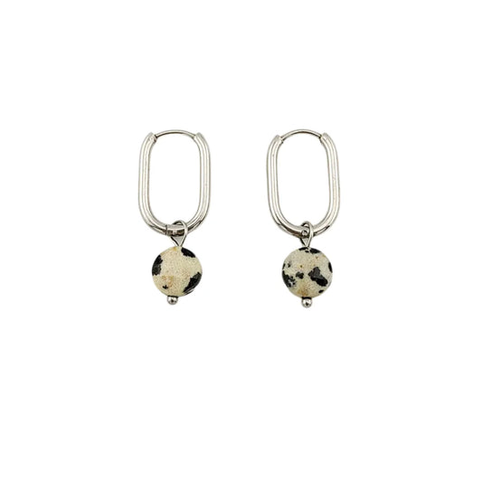 Leopard Jasper Square Hoop Earrings, Stainless Steel