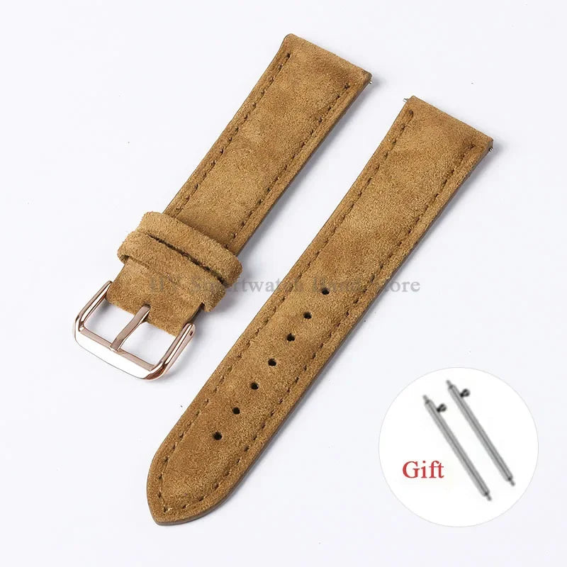 Motorola Moto Suede Leather Band with Buckle Options — Golden Brown / Rose Gold Buckle