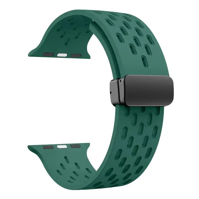 Forest Green perforated silicone Apple Watch band with magnetic clasp