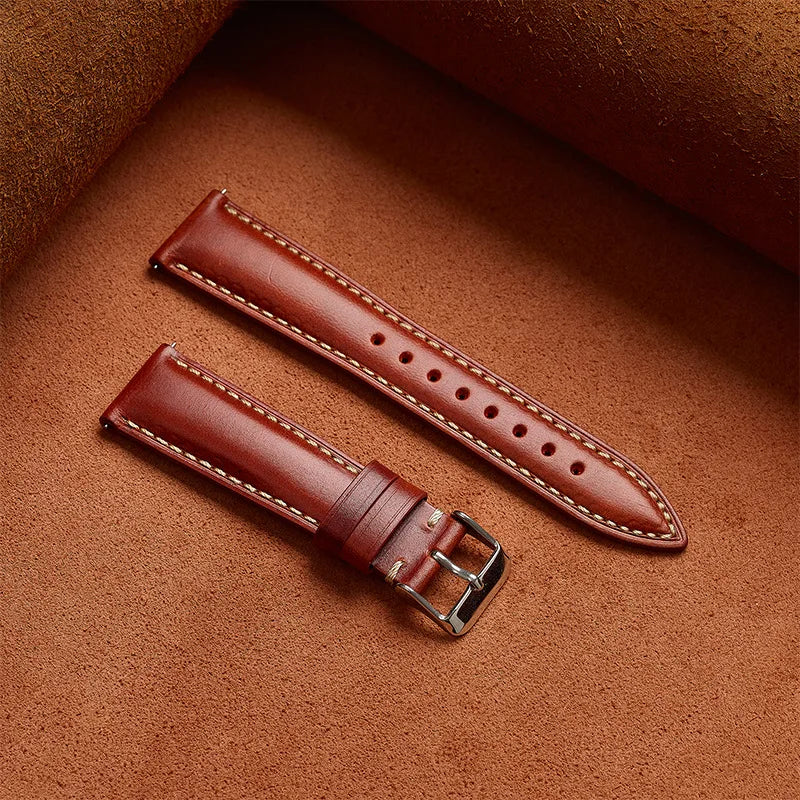 COROS Oil-Waxed Leather Band with Contrast Stitching – Cognac Brown