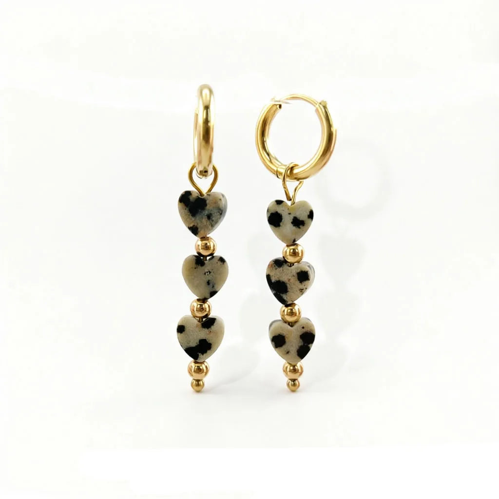 Jasper Heart Hoop Earrings, Stainless Steel