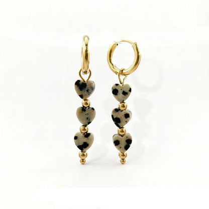 Jasper Heart Hoop Earrings, Stainless Steel