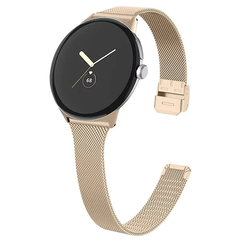 Clasp Mesh Stainless Steel Google Pixel Watch Band in Champagne Gold