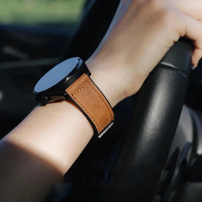 Leather and Silicone Magnetic Band in brown worn while driving