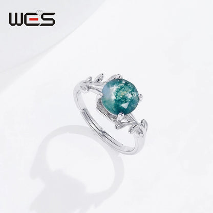 Moss Agate Square Leaf Ring, 925 Sterling Silver - view 2