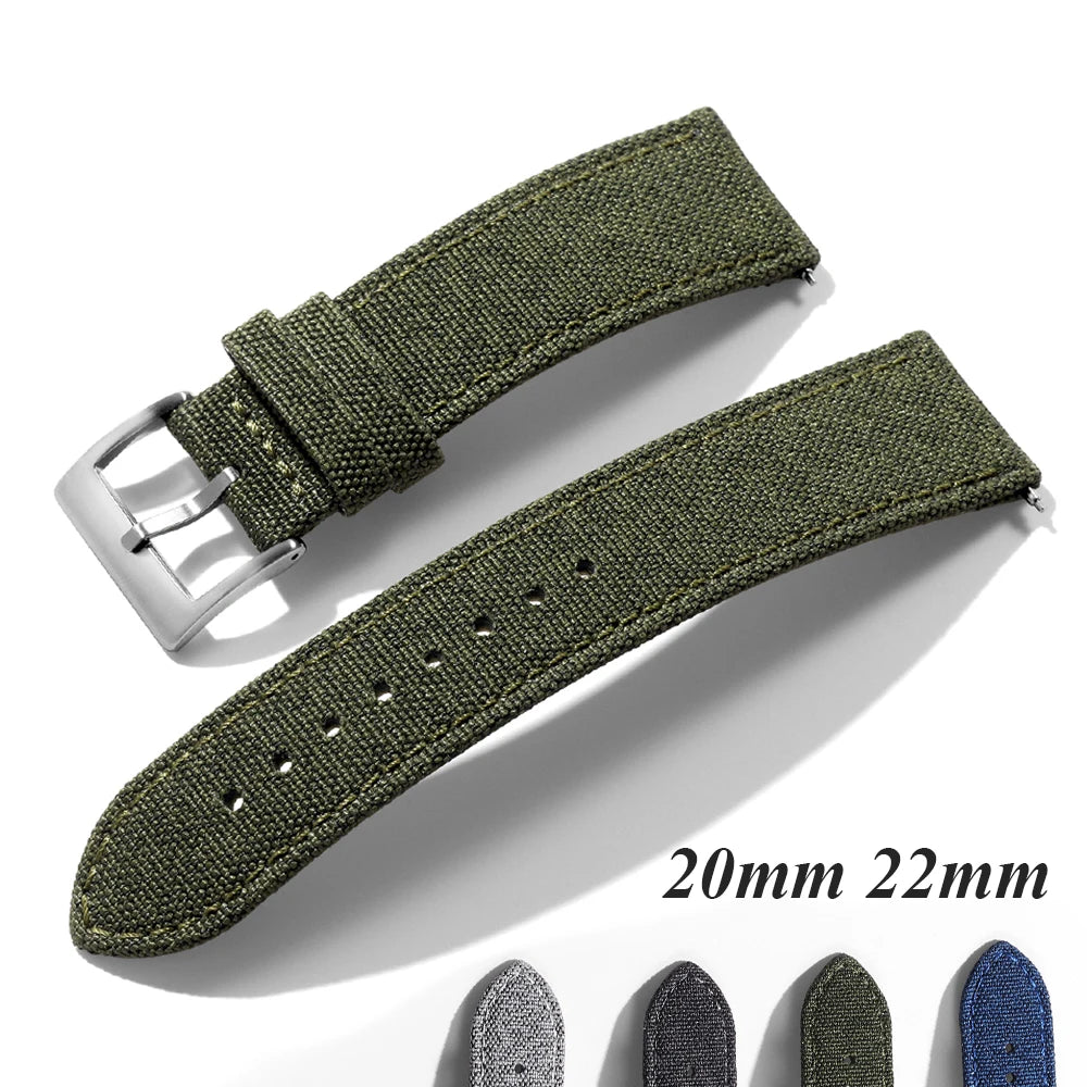 Polar Sailcloth-Style Nylon Band with Leather Lining — Green strap and width options