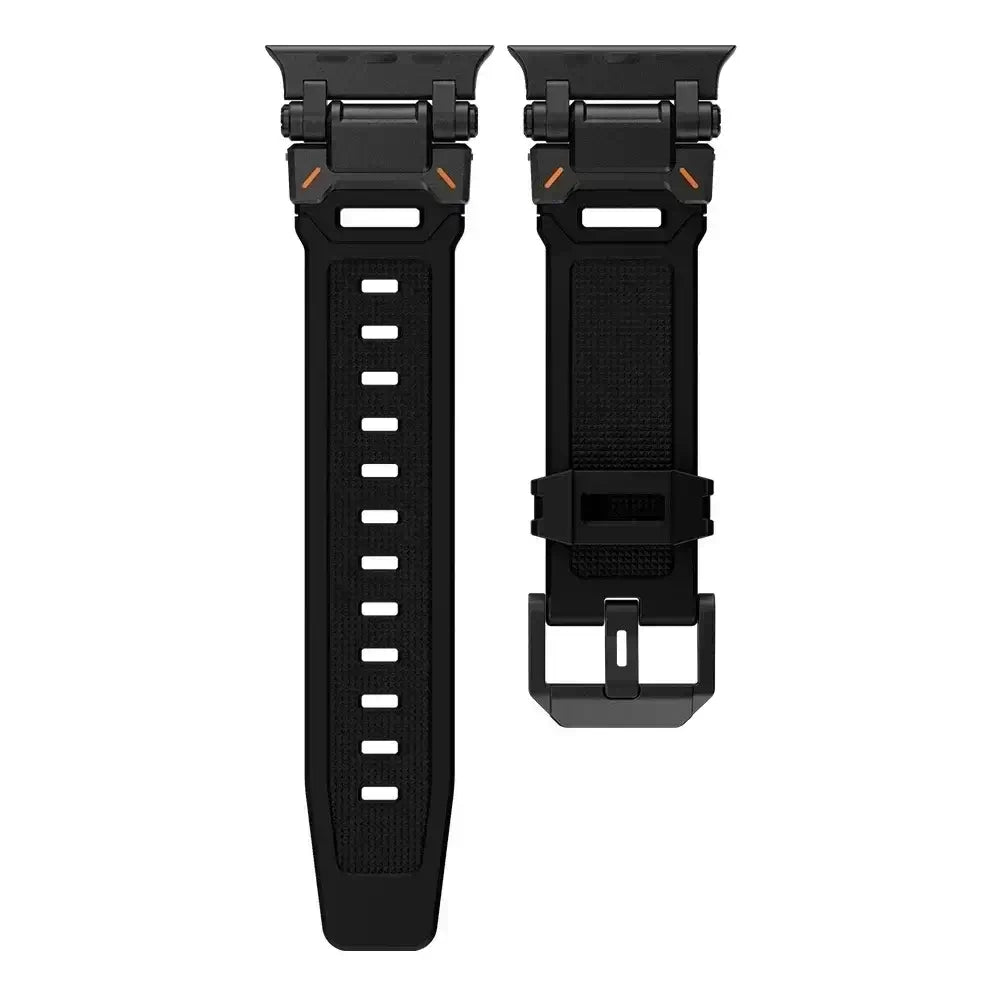 Black / Black silicone Apple Watch band with metal connectors