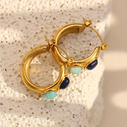 Lapis lazuli and turquoise hoop earrings, gold-tone stainless steel