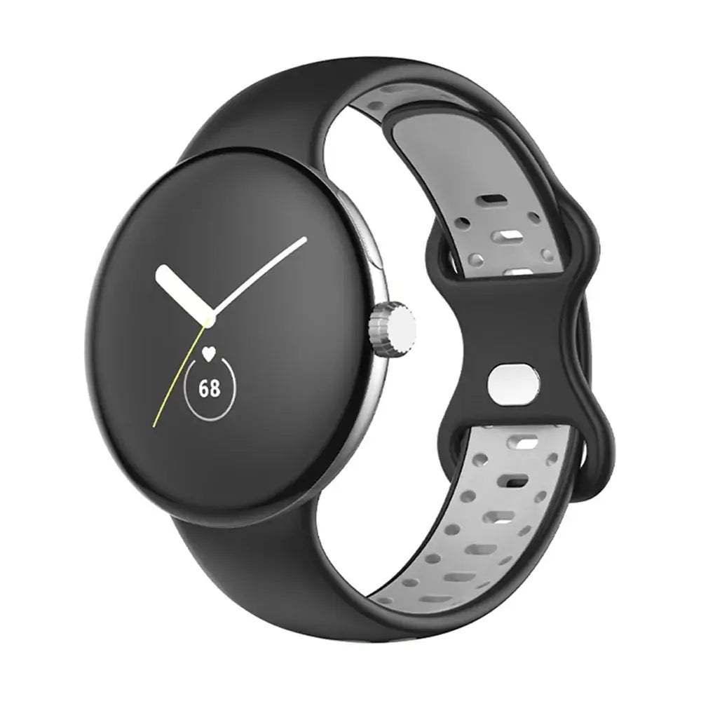 Two-Tone Perforated Silicone Google Pixel Watch Band in Black / Gray