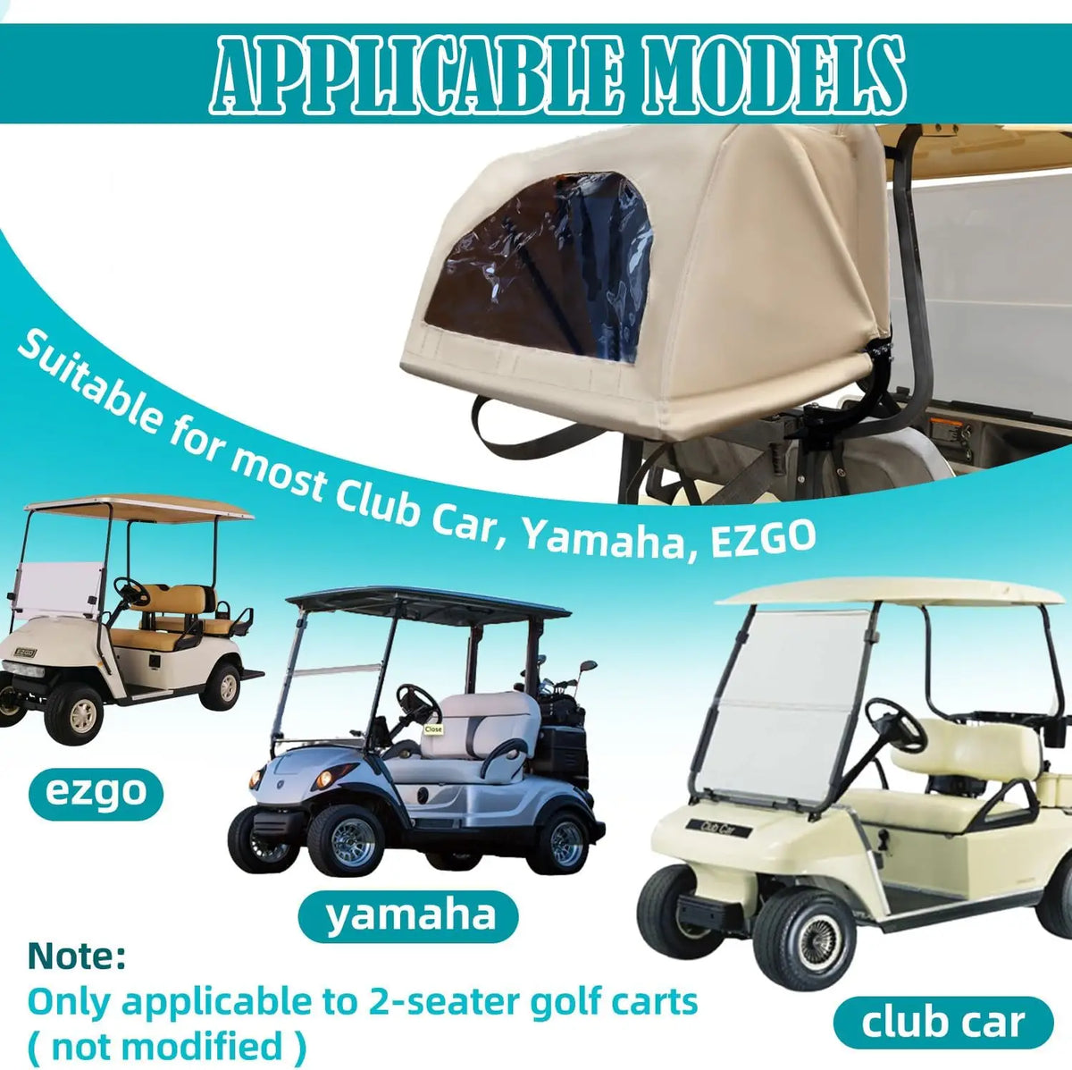 Golf Cart Rear Bag Rain Cover with Clear Windows and Bracket