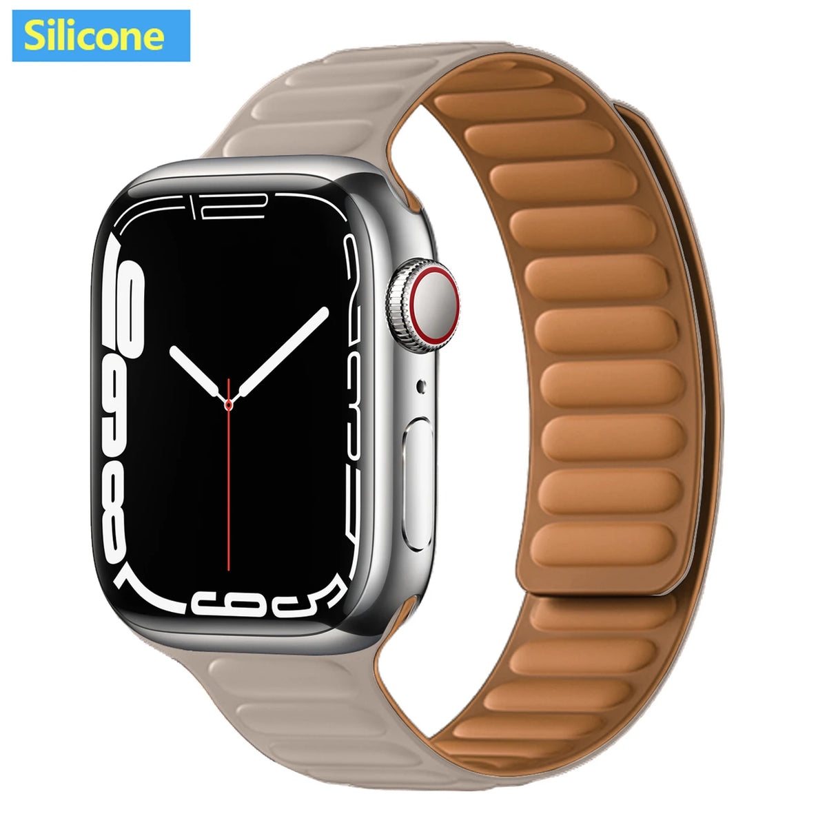 Magnetic Apple Watch Link Band - Leather & Silicone in Silicone / Taupe