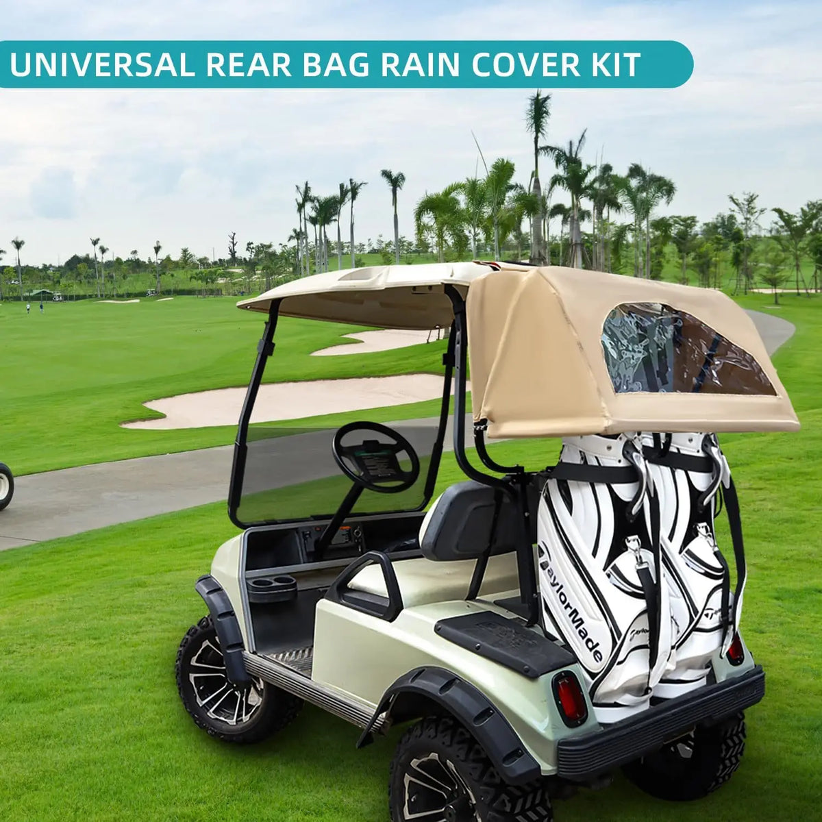 Golf Cart Rear Bag Rain Cover with Clear Windows and Bracket