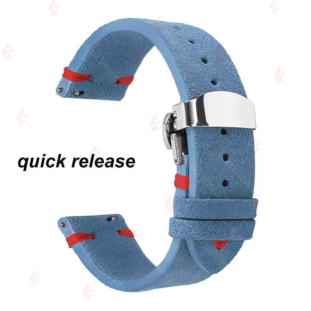 Garmin Suede Butterfly Clasp Band in Light Blue, Red Stitching