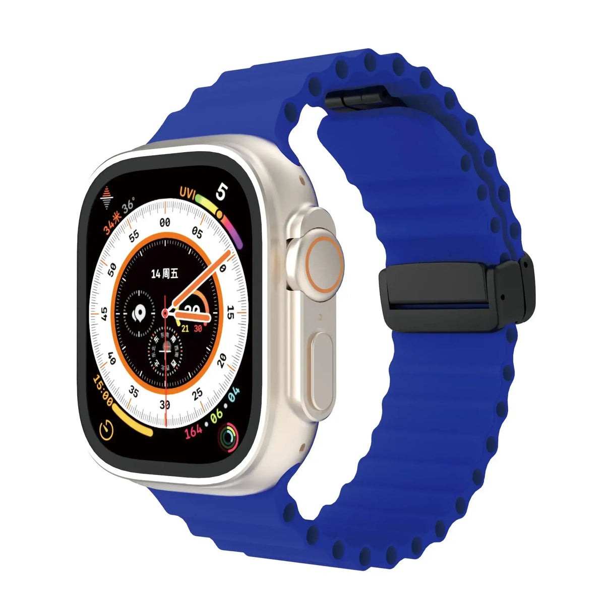 Royal Blue ridged silicone Apple Watch band with magnetic clasp