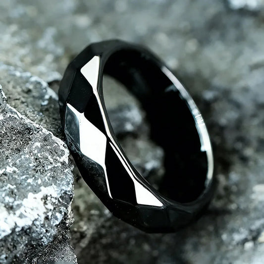 Simulated Hematite Diamond-Cut Band Ring