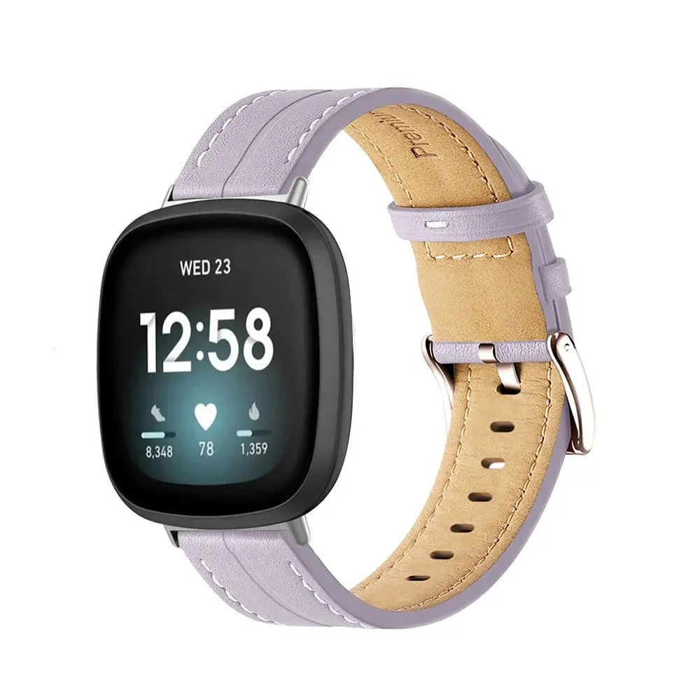 Fitbit Versa & Sense Contrast-Stitched Leather Band - Lavender