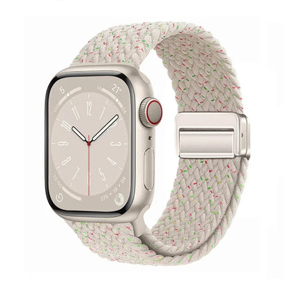 Apple Watch with a braided nylon band, showcasing a stylish and comfortable design for all-day wear.
