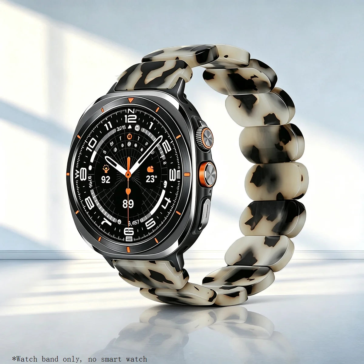 Samsung Galaxy Resin Link Watch Band – Metal Connector Watch8/Watch8 Classic/Watch9 in ink brown and white color.