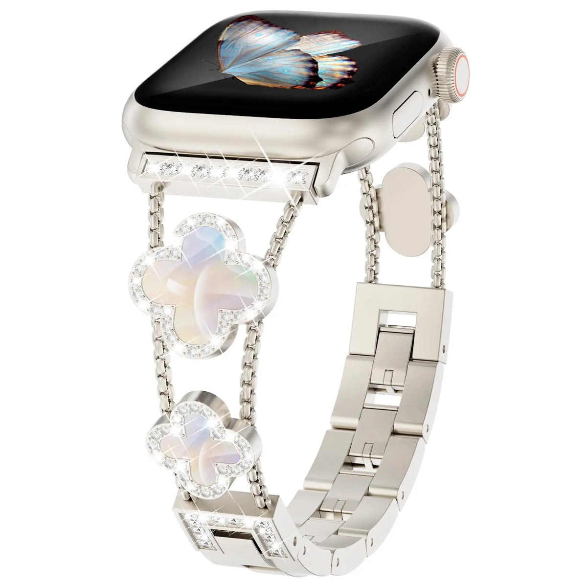 Four-Leaf Clover Apple Watch Bracelet Band in Starlight / Pearl White