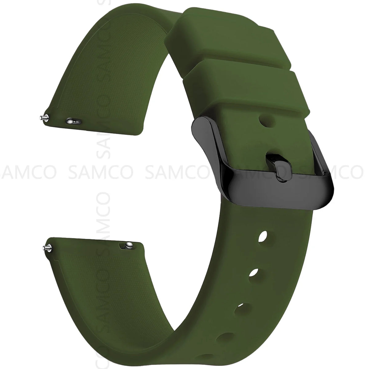 Curved-End Silicone Band in Army Green with Black Buckle