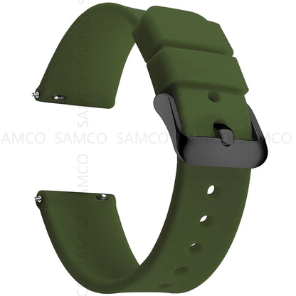 Curved-End Silicone Band in Army Green with Black Buckle