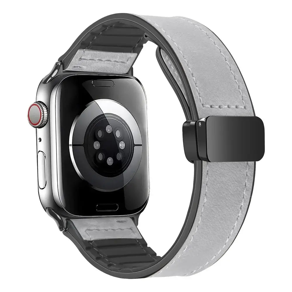 Light Gray stitched leather Apple Watch band with magnetic clasp