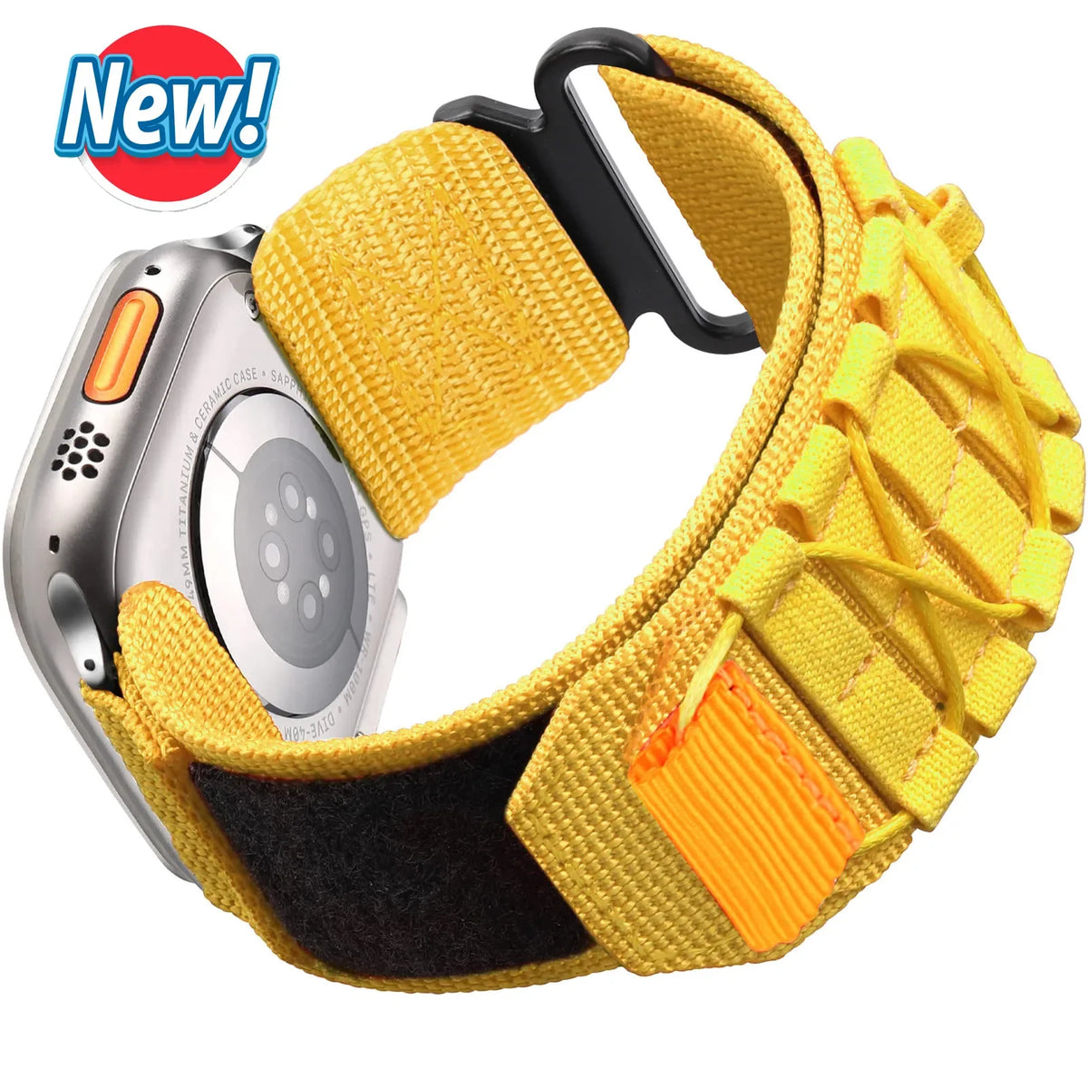 Cord-Laced Nylon Apple Watch Band with Hook-and-Loop Closure in Yellow