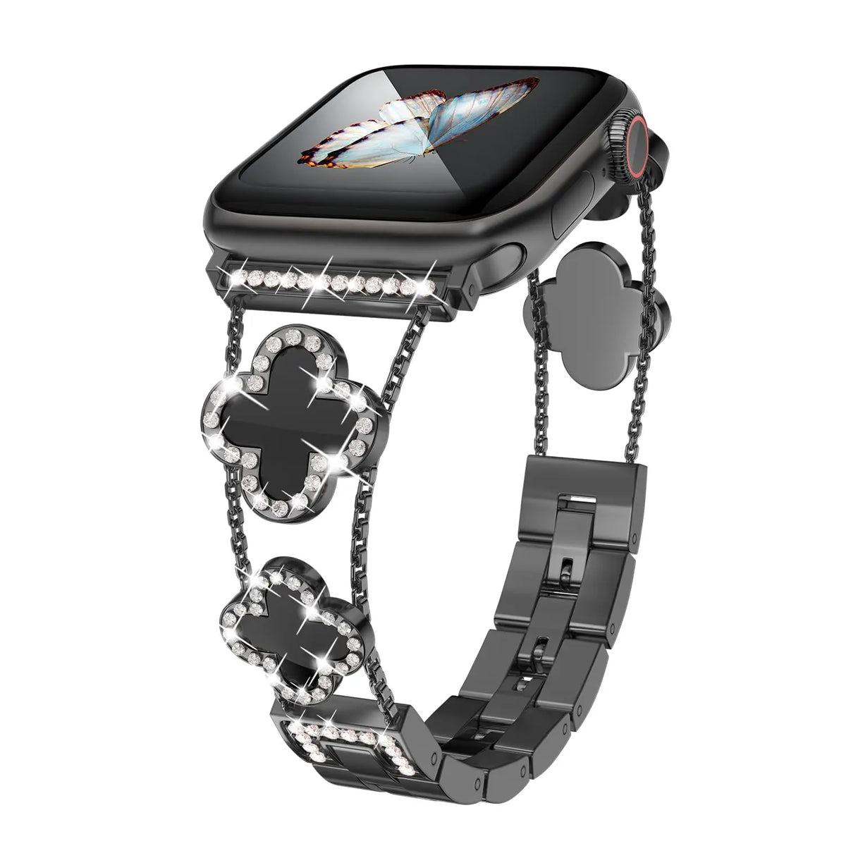 Four-Leaf Clover Apple Watch Bracelet Band in Black / Black