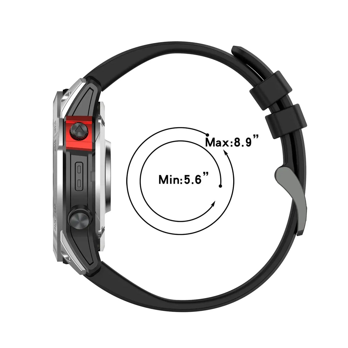 Garmin QuickFit Silicone Band with Double Keepers side view with wrist sizing guide