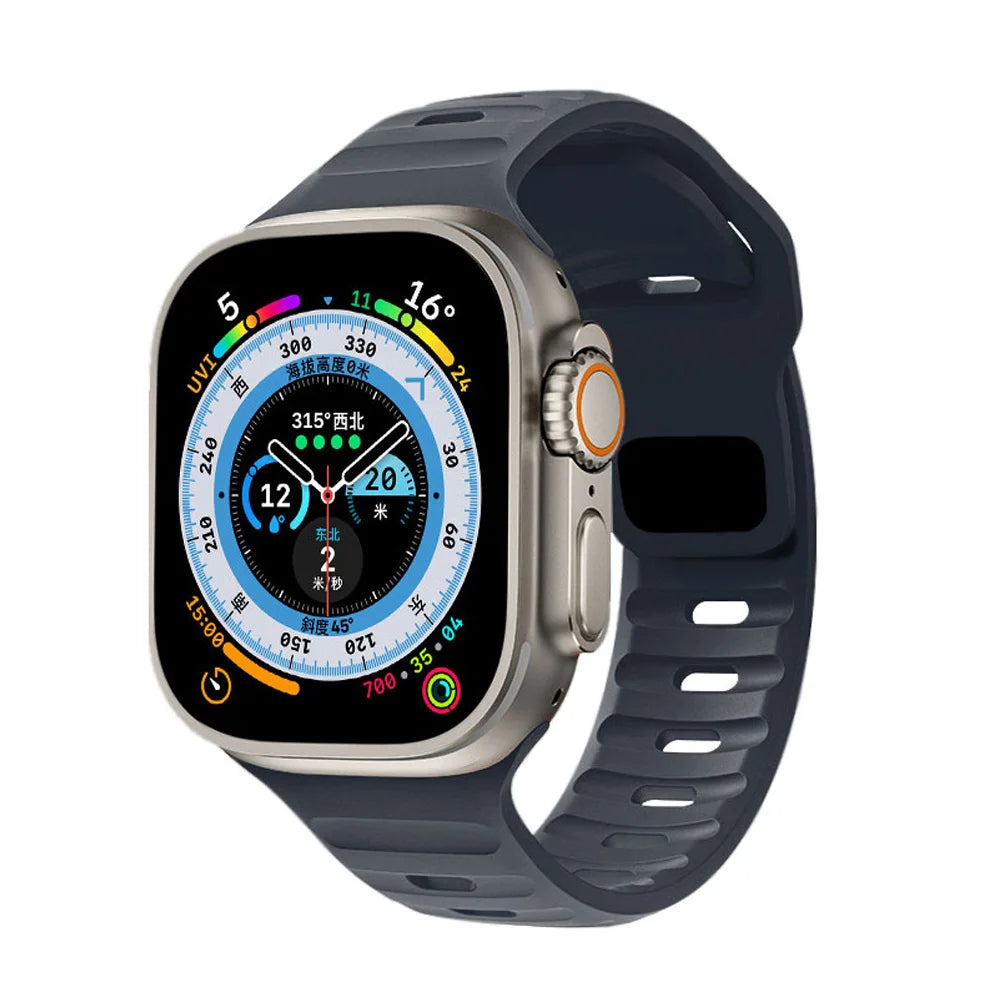 Slotted Silicone Apple Watch Band with Metal Buckle in Midnight Blue