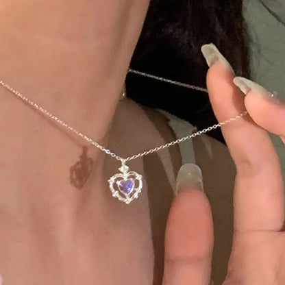 Moonstone Heart Pendant Necklace with Cubic Zirconia, 925 Sterling Silver, photo 2