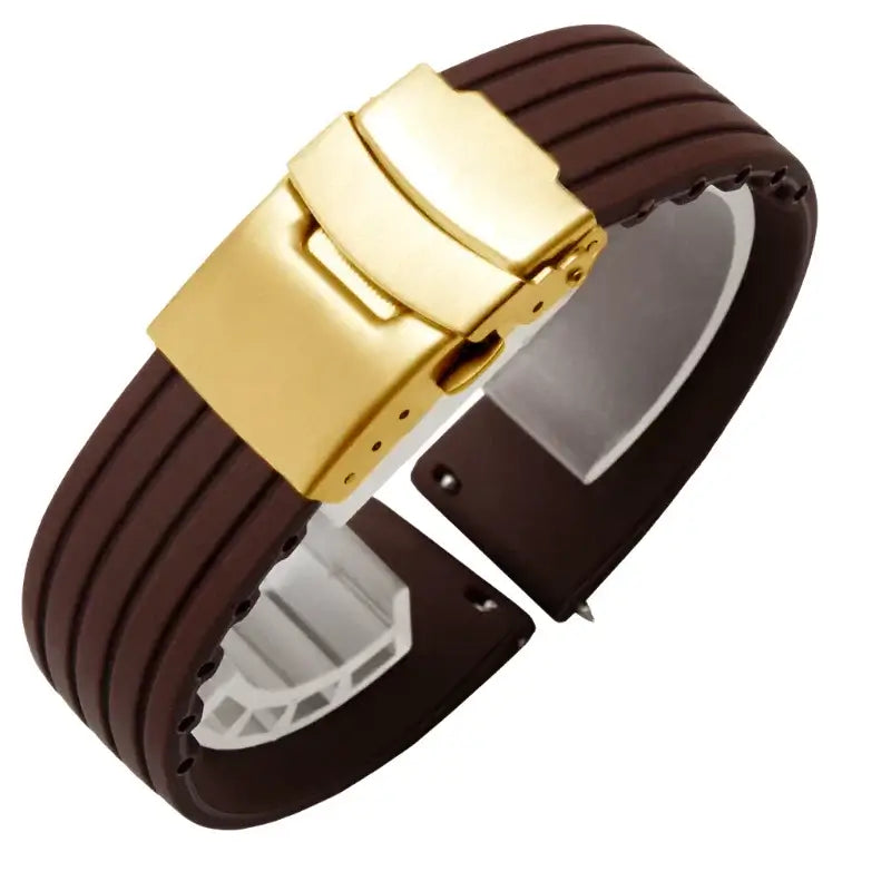 Suunto Ribbed Silicone Folding-Clasp Band - Brown / Gold Clasp