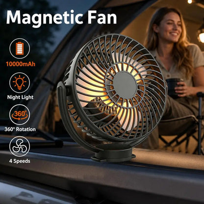 Magnetic Golf Cart Fan with Strap, Rechargeable with Night Light