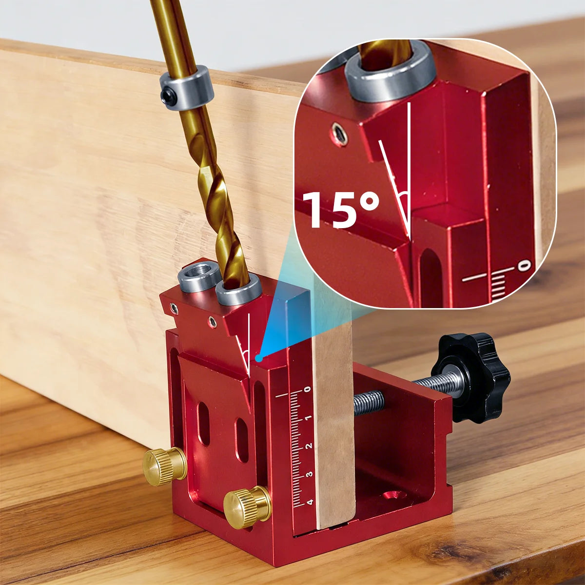 Pocket Hole Jig Kit with Built-In Clamp, Adjustable 15°