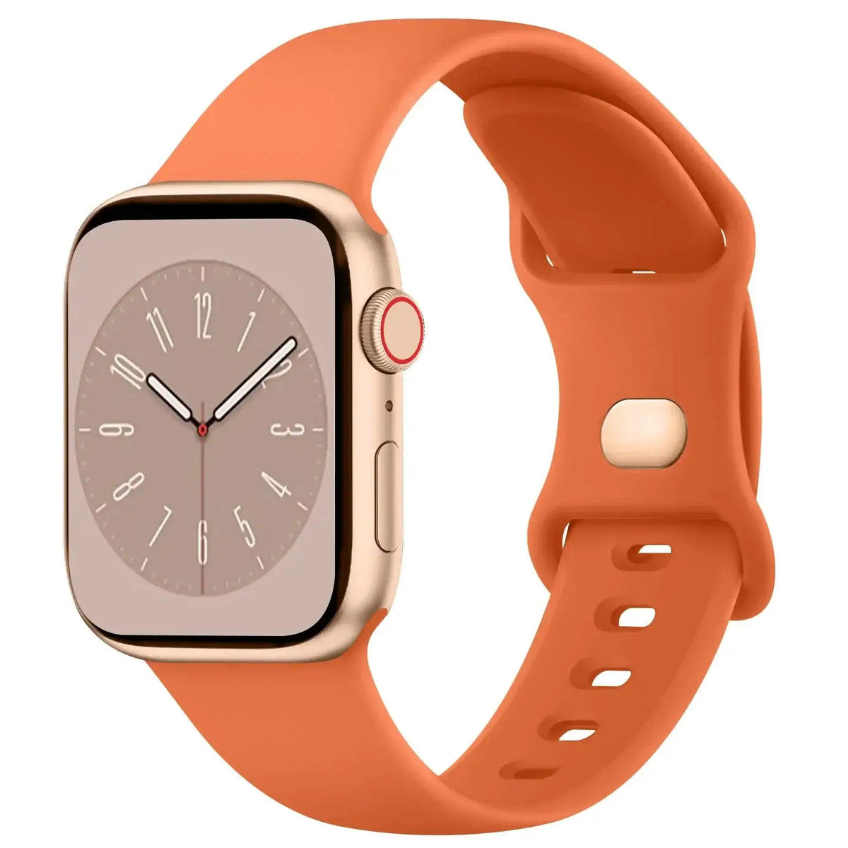 Orange slim silicone Apple Watch band with pin-and-tuck fastening