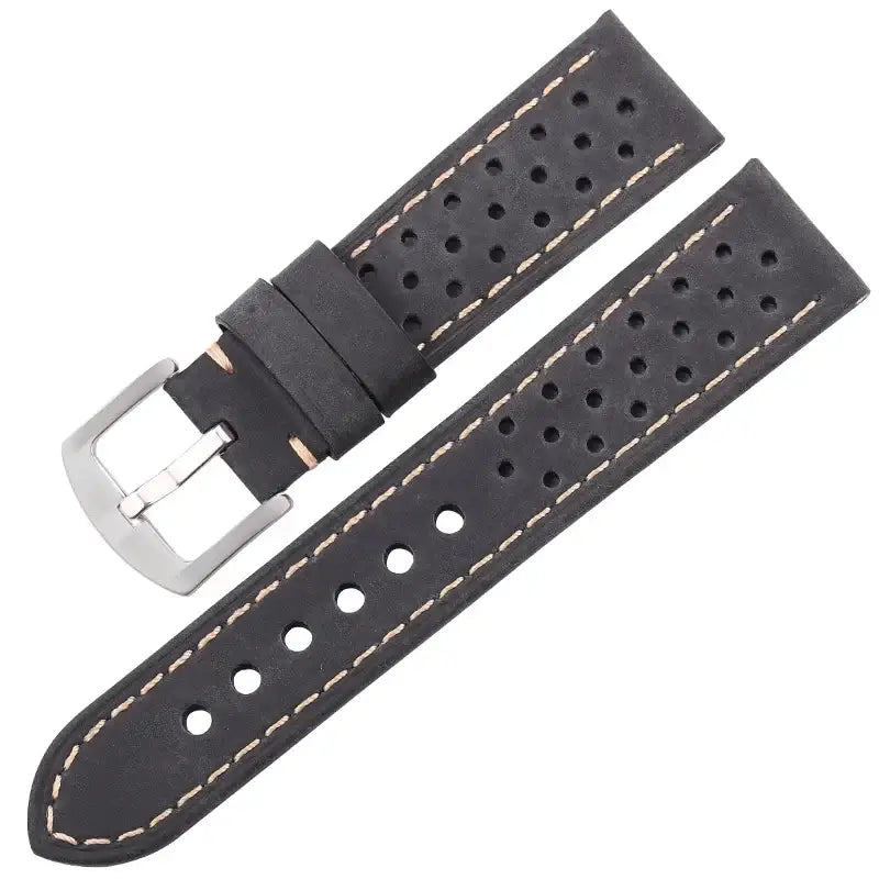 Samsung Galaxy Watch Perforated Leather Band in Black / Silver Buckle