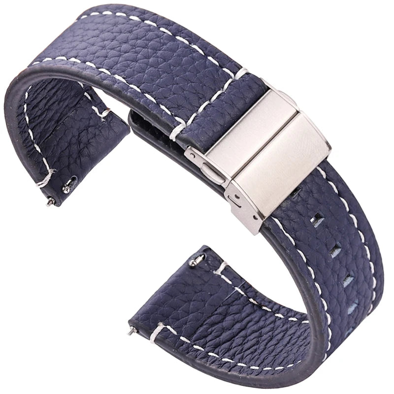 Motorola Moto Pebbled Leather Watch Band with Folding Clasp — Navy Blue