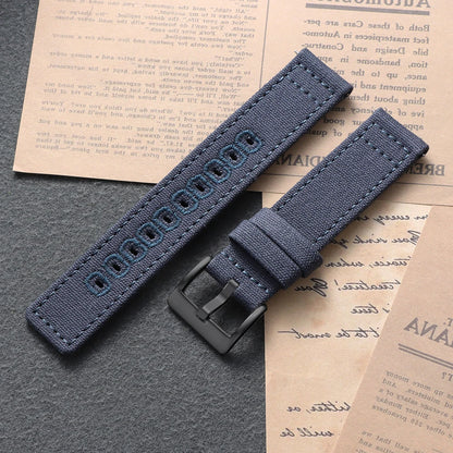 Stitched Canvas Nylon Band in Navy Blue with Black Buckle