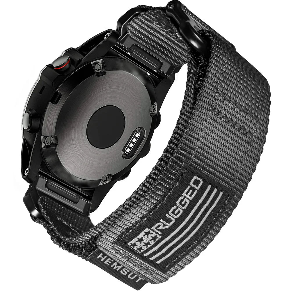 Garmin QuickFit Loop Band - Nylon and Leather Styles black nylon loop shown from the underside of a watch